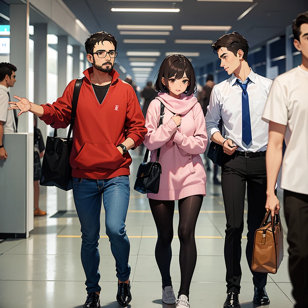 Two Indian couples with their brown skin color meet at the airport exit to start a new life in France 