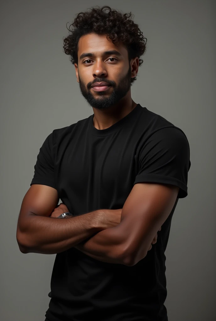 I want to create an image of myself with my arms crossed and a black t-shirt