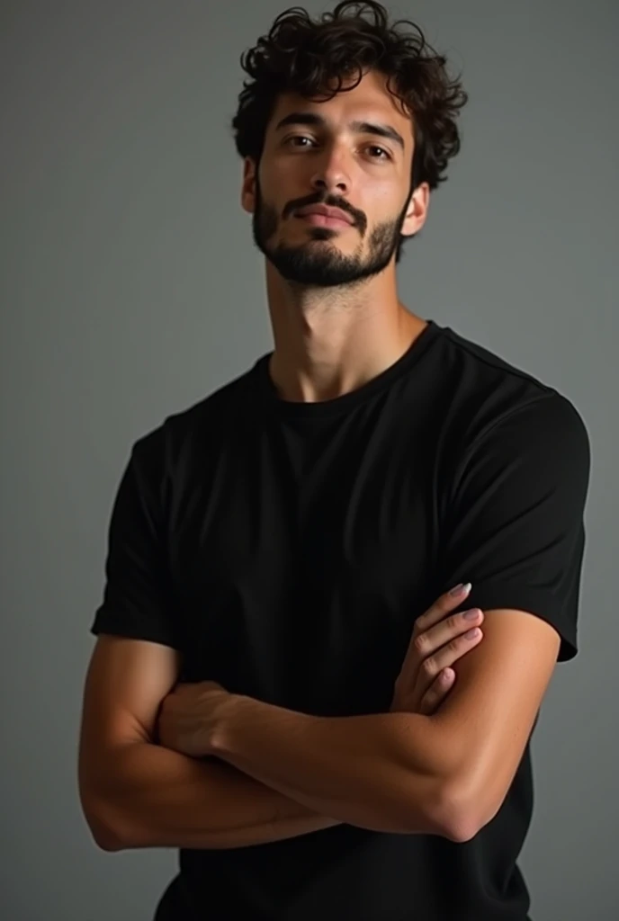 I want to create an image of myself with my arms crossed and a black t-shirt