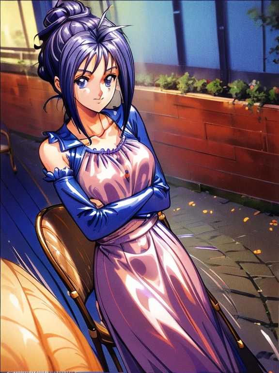 ((masterpiece)),((Ayako Katagiri)),((Katagiri Ayako)),((Mischievous Smile)),Anatomically perfect fingers,(((Paris))),(((Cafe Terrace))),(((one piece))),(((No sleeve)))