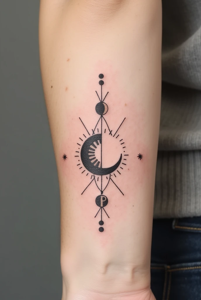 Five-pointed star with symbol of fire, air, earth and water, with the phases of the moon and the fourth cardinal points for tattoos No six-pointed star no