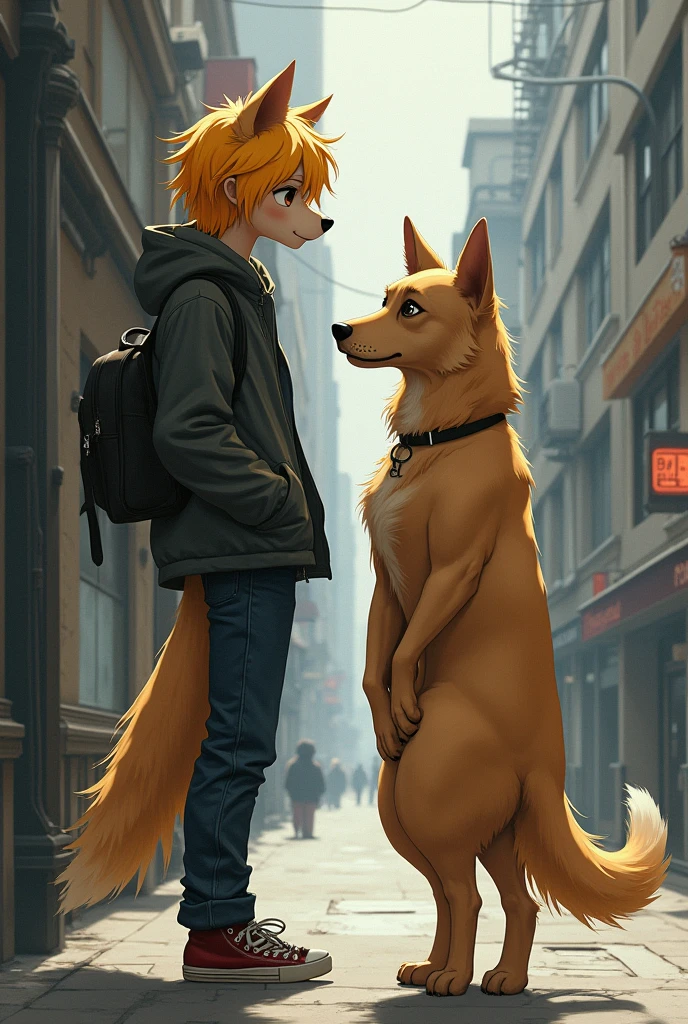 In a world where demi-humans and humans share the same planet, hybrids are mistreated and objectified. Kim, a dog-human hybrid, escaped from a troubled past and found refuge with his best friend, Misaki, a young human woman, in their shared apartment. With golden messy hair, dog ears, and a tail, he has a tall human body. Kim can switch between his golden retriever and human forms. Now, he struggles to gain independence, find a job, and add excitement to his life in an anti-hybrid society.