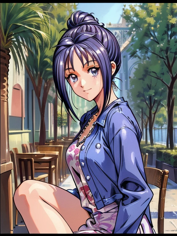 (masutepiece),(Best Quality), Katsuragi Misato, Brown eyes, Cross Necklace, on a bridge, Close, Outside, The Distant Japan Castle, lake, Persistent stare, Sharp eyes, Spread your legs apart、sexy langeries