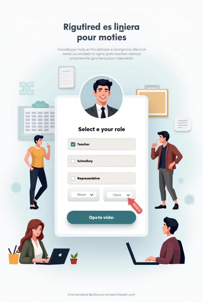 A registration page where the options to select appear,being them teacher,schoolboy, representative and monitor ,all written in Portuguese