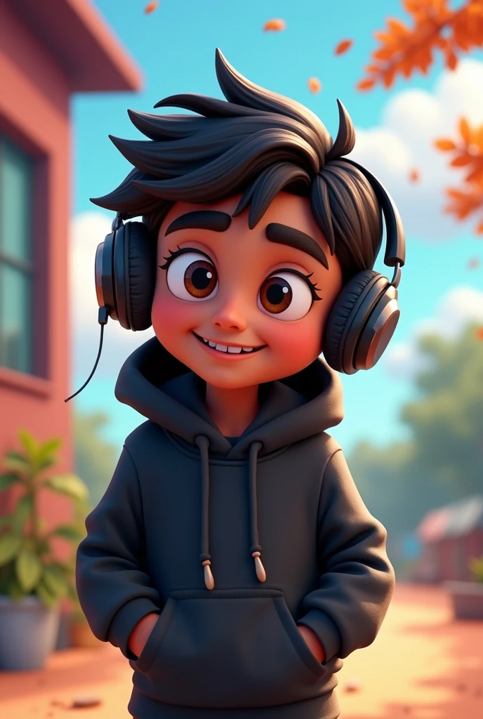 Boy wearing black hoodie and headphones animated little fun
18+indian