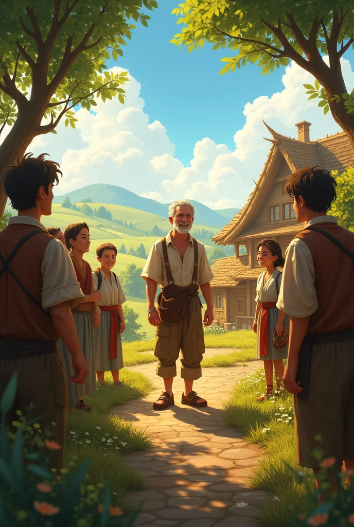 The farmer makes his second wish: "Bring happiness to the people of my village."