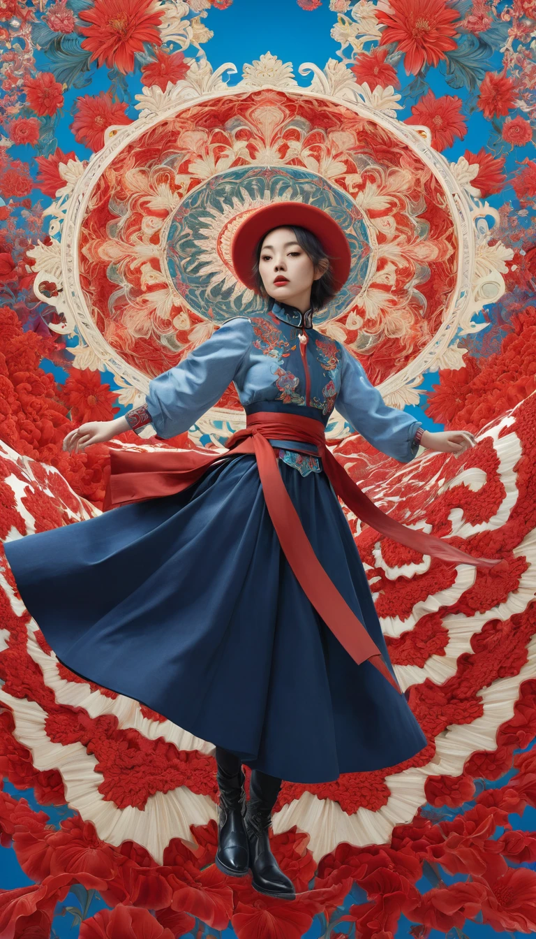 Official Art, unity 8k wallpaper, Very detailed, beautifully、aesthetic, masterpiece, Highest quality, (zenConflict, Mandala, Conflict, enConflict), (Fractal Art:1.3) , 1 girl, Red flower, Very detailed, Dynamic Angle, Cowboy Shooting, The most beautiful form of chaos, elegant, Barbaric design, Vibrant colors, , author:James Jean, Robbie Devi Antonio, Ross Chen, French Bacon, it was cold, Adrian Genius, Stone Collect, Gerhard Richter, takato yamamoto, Ashley Wood, atmosphere