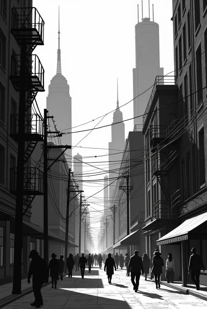 create an urban landscape on a4 paper in black and white easy to draw (that a 6th year high school student can easily draw it)
