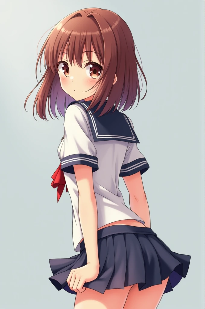 Schoolgirl sexualizing With a skirt showing half of her ass and back anime style