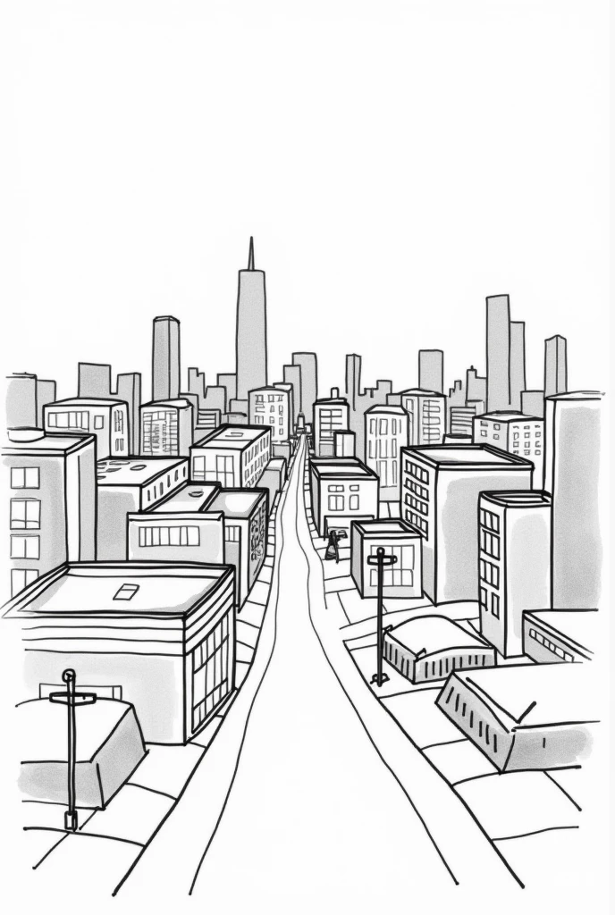 create an urban landscape on a4 paper in black and white easy to draw (that a 6th year high school student can easily draw it)