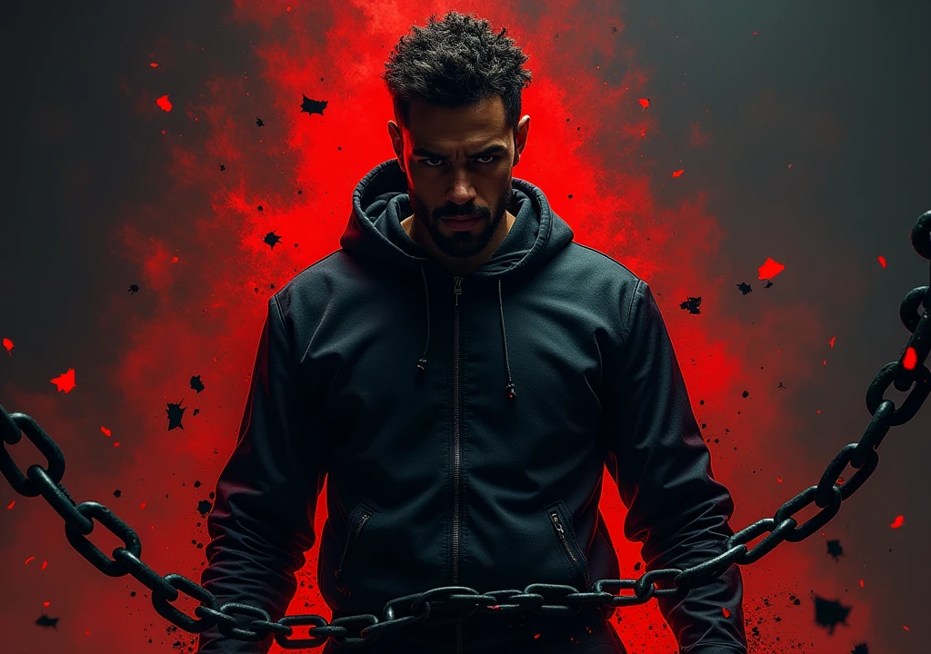 : Une personne travaillant dur, with strong colors (noir). Adds a symbol of discipline like broken chains.
---