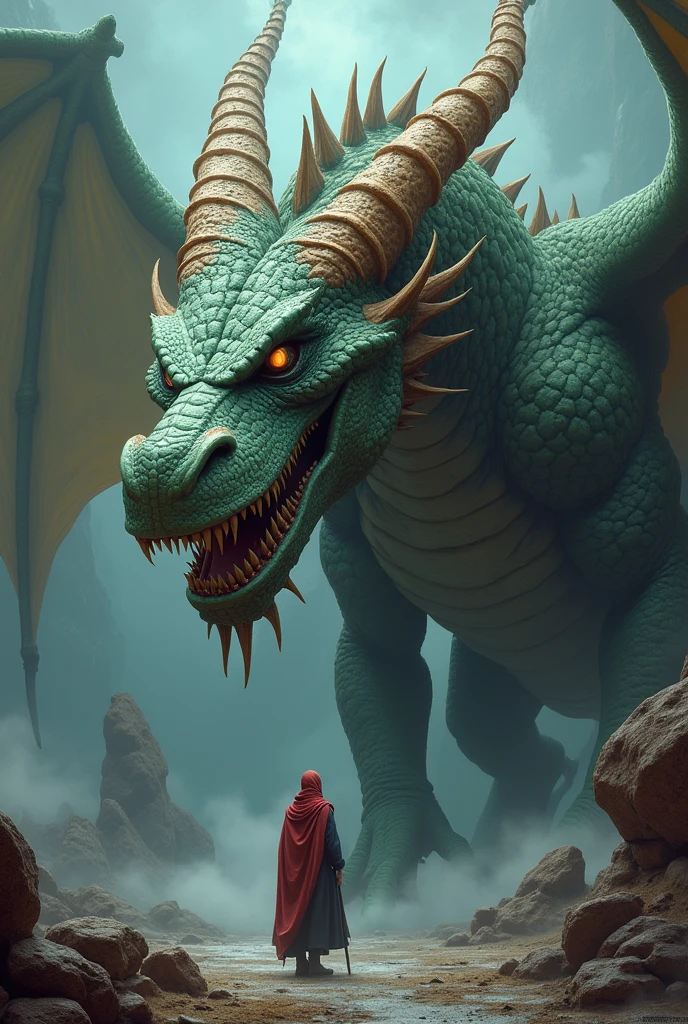 There is a dragon with a big head and a huge body., Epic Fantasy Card Game Art, highly detaileD fantasy art, detailed digital 2D fantasy art, Epic fantasy work, detaileD fantasy art, Epic Fantasy Card Game Art, Dungeon&dragon fantasy art, surreal d & D fantasy art, Symmetrical and gorgeous fantasy art, Cyborg Dragon Portrait