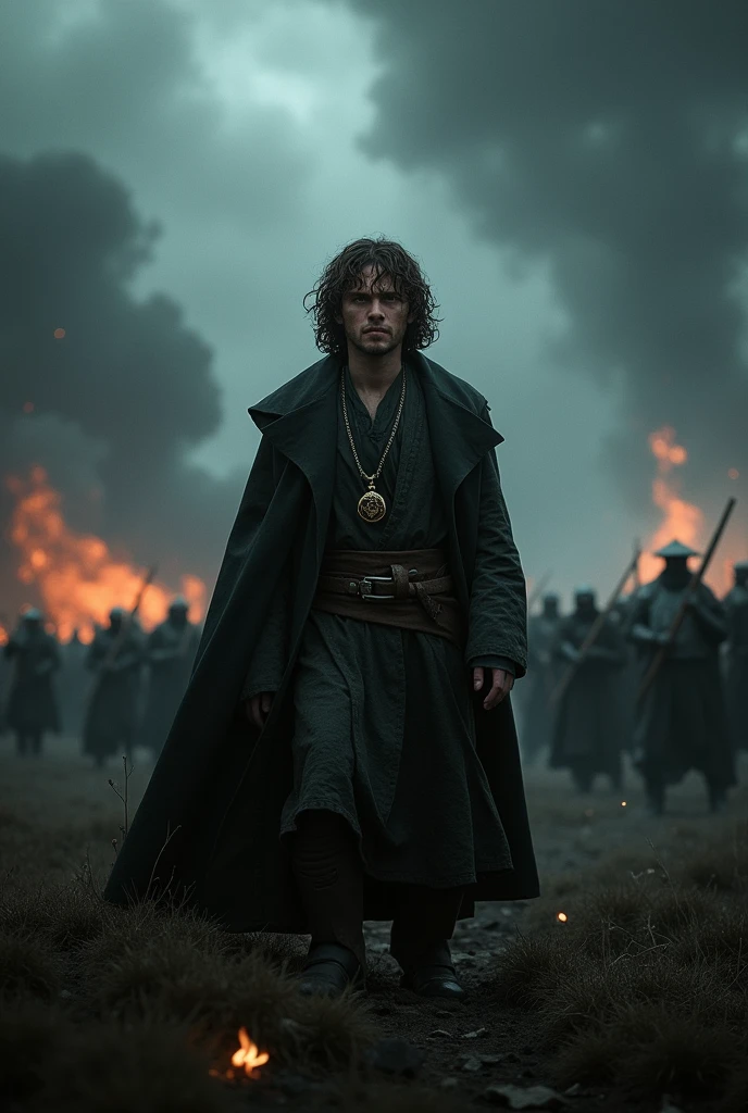 Mr Frodo the lord of th ring character standing in dark battle