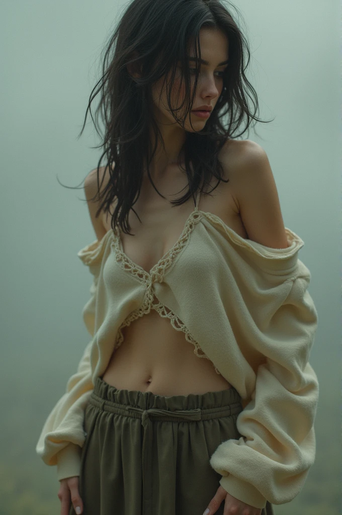Girl, topless, skirt, sweater