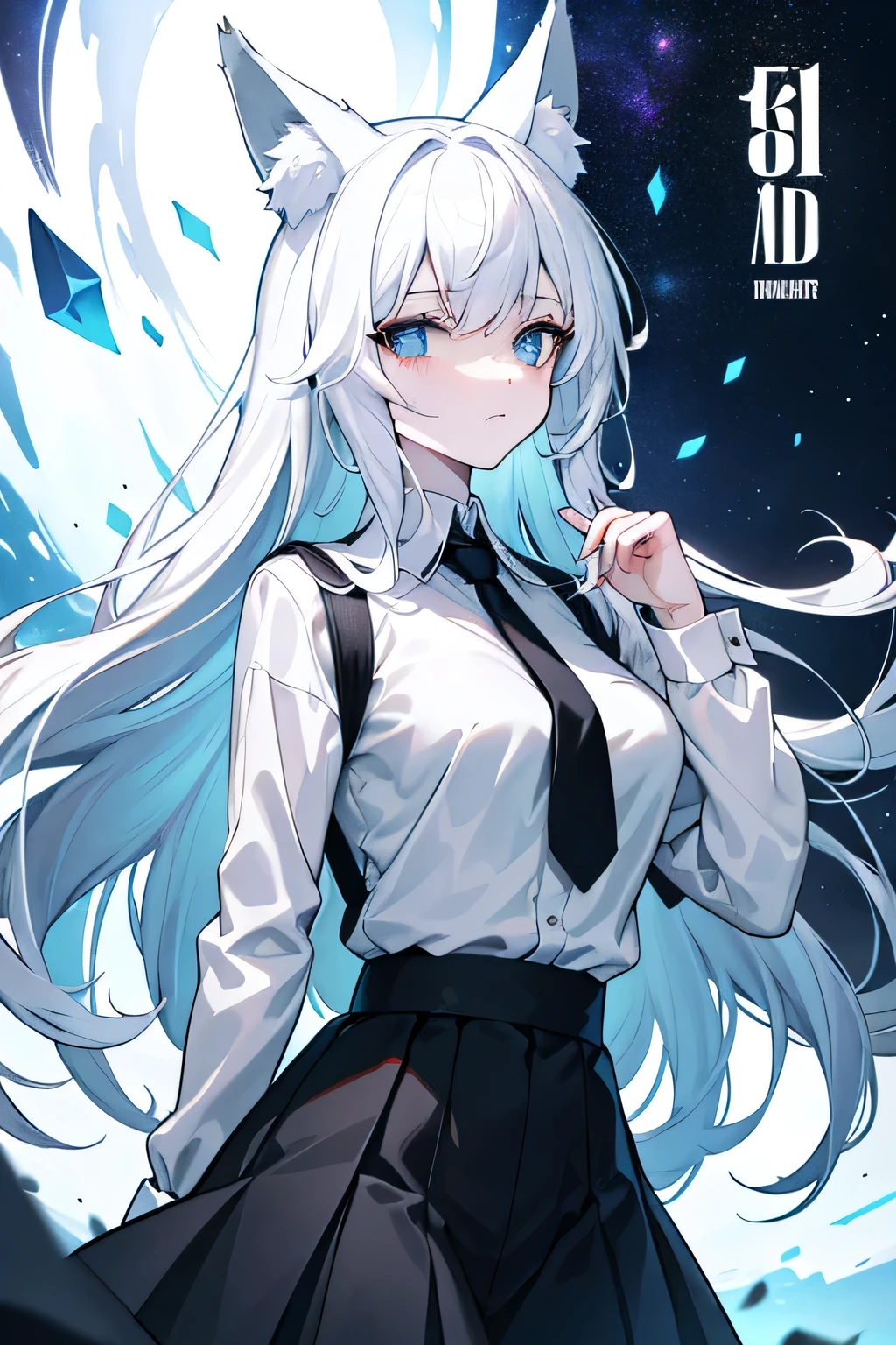 {{{{masterpiece}}}}, {{{hyper detailed}}}, {{{highres}}}, {{good anatomy}}, (((best quality))), ((an extremely delicate and beautiful)), {{an extremely detailed and delicate}}, {8k cg wallpaper}, {stunning art}, {{illustration}}, {amazing}, original, mature, ((half-body shot)), ((pale skin)), intricate, (depth of field), highly detailed body, (((masterpiece))), (extremely high quality artwork), detailed face, masterwork, best quality, incredibly absurdness, ((best quality)), (ultra-detailed), (beautiful detailed eyes), (((Galaxy eyes))), ((bored eyes)), Helf-lid eyes, hyper intricate, extremely detailed girl, beautiful detailed eyes, vibrant eyes, ray tracing, [[[vibrant colors]]], from waist up, girl, sharp focus, [[best quality]], illustration, dynamic angle, depth of field, dynamic light, 1girl, ((split hair, very long hair, straight hair)), black and white hair, multicolored hair, silky hair, dynamic hair, medium breasts, (blue eyes), sharp eyes, long eyelashes, ((white shirt)), black tie, anime ears, long animal ears, fox ears, casual shirt, frown, bored expression, dynamic lights, god rays, cinematic lightning, (ultra-detailed:1.3), cloudy background, concrete floor
(magazine:1.3), (cover-style:1.3), fashionable, woman, vibrant, outfit, posing, front, colorful, dynamic, background, elements, confident, expression, holding, statement, accessory, majestic, coiled, around, touch, scene, text, cover, bold, attention-grabbing, title, stylish, font, catchy, headline, larger, striking, modern, trendy, focus, fashion,