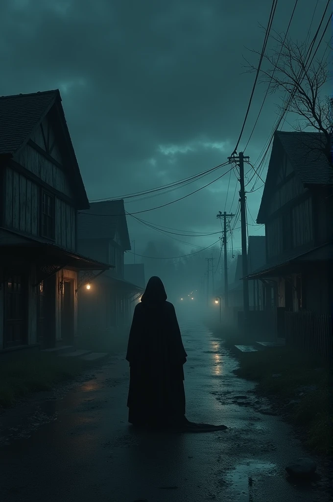(Background: Dark night, quiet and deserted atmosphere of the village)