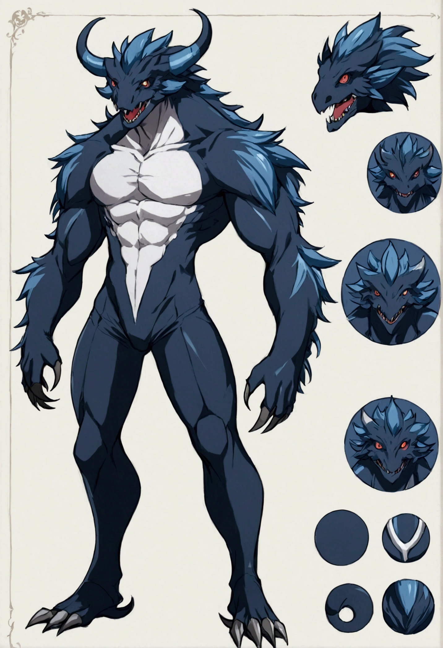 anime russian monster boy Design a detailed character reference sheet 