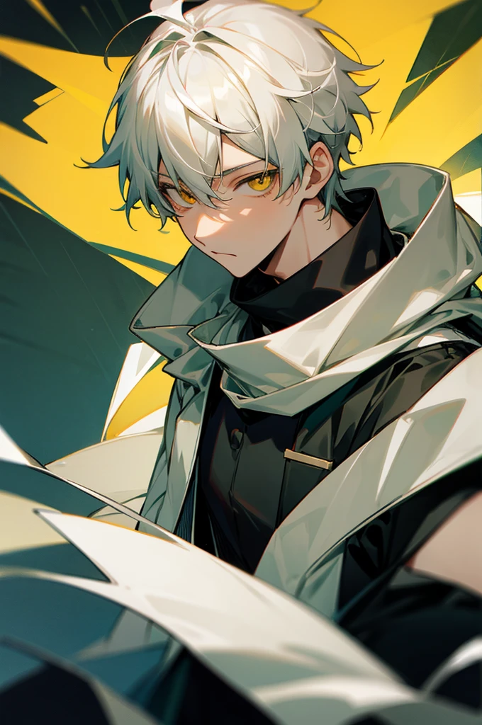 1 boy, inumaki toge, White hair Dark green scarf, Black jacket, White T-shirt, Yellow Eyes