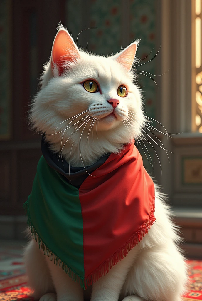 Cat persian with palestine flag