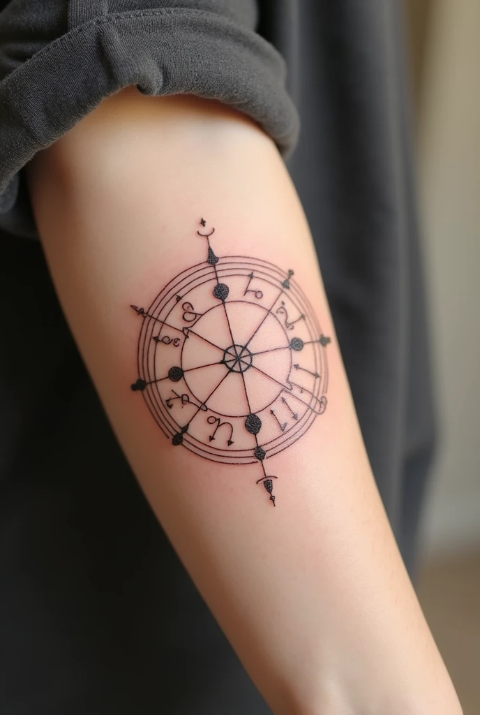 Fais moi un tatouage linéaire avec les infos de mon thème astral suivantes : Soleil en Capricorne, Lune en Sagittaire, Mercure en Capricorne, Vénus en Sagittaire
Mars en Balance, Jupiter en Capricorne, Saturne en Bélier, Uranus en Verseau, Neptune en Capricorne, Pluton en Sagittaire, Chiron en Scorpion, Noeud Nord en Balance et Lilith en Lion