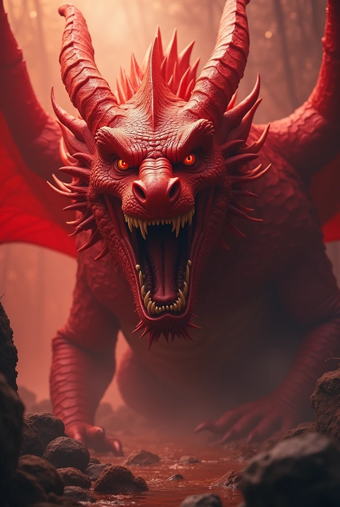 evil big, terriying and very angry red dragon full body