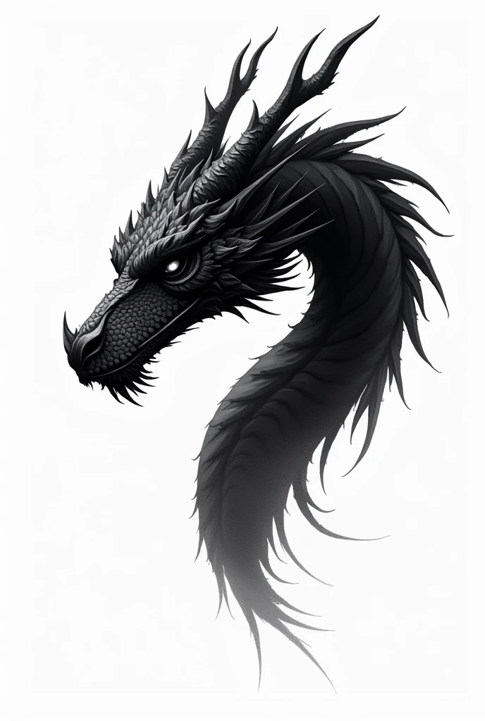 head of a black dragon on a white background, with no face, mysterious to be,used in a logo, it&#39;s not realistic, just draft, vector, photoshop