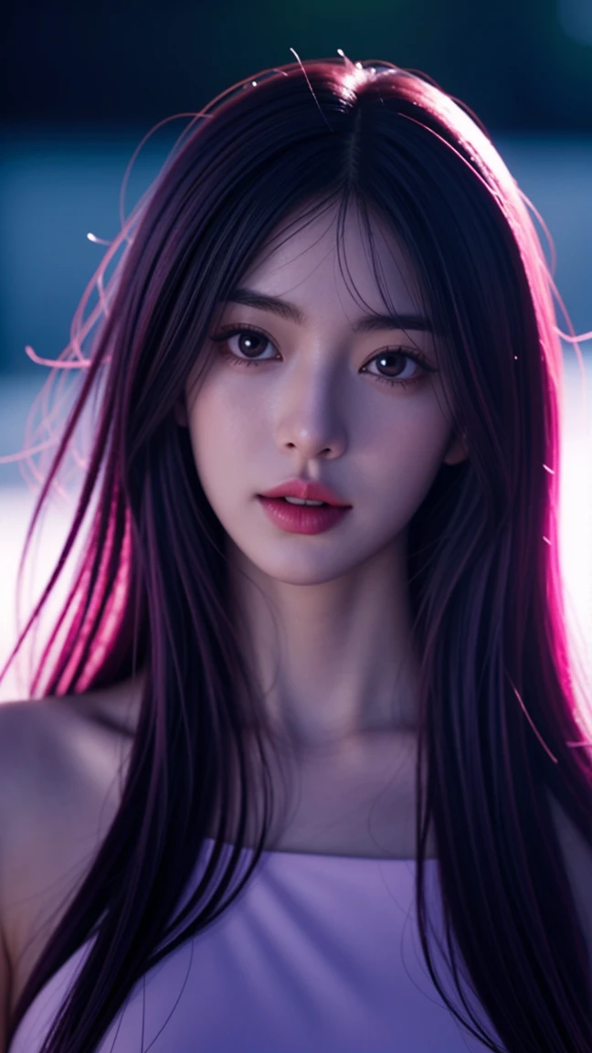 (Best Quality: 0.8), (Best Quality: 0.8), perfect anime illustration, Close-up portrait of a beautiful woman walking through the city,very long purple hair,huge breasts,red face red eyes (((National Science Foundation))) Transparent white dress neon night city super detailed face glowing eyes galaxy in eyes ridiculous 4k full hd top pixiv super well made red eyes download file huge erect areola (love juice 1;4) Case