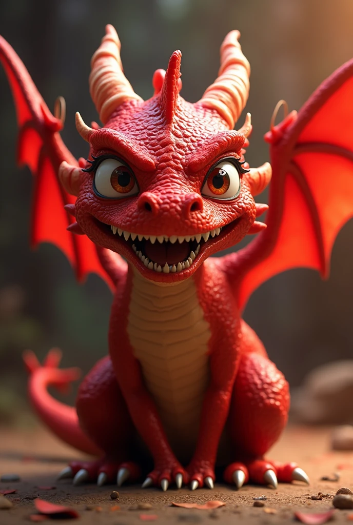 evil big, terriying and very angry red dragon full body pixar