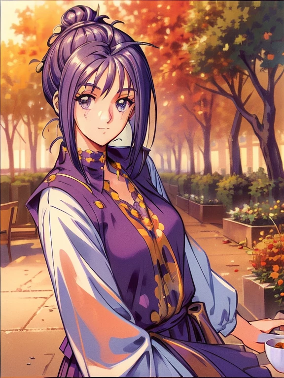 ((masterpiece)),((Ayako Katagiri)),((Katagiri Ayako)),((Mischievous Smile)),Anatomically perfect fingers,(((Champs-Élysées))),(((Cafe Terrace))),(((one piece))),autumn