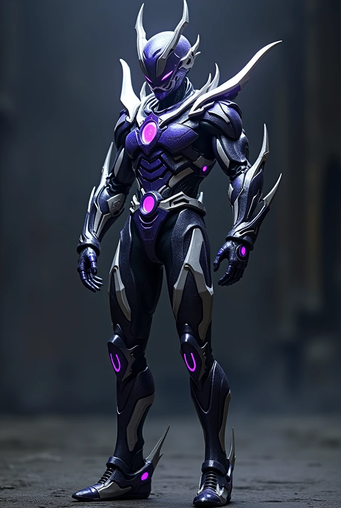 organic design
terrifying design
ominous design
Overall Silhouette: The body type is muscular yet slim, typical of Kamen Rider designs. The design emphasizes mobility while conveying a sense of strength, with flowing lines that highlight the body’s movement, balancing agility and power.
Main Colors: The primary colors are black, white, and blue, which are cleverly arranged. Blue serves as the base color, with white and black as accents. These colors follow the body’s contours, with blue lines particularly on the chest, arms, and legs, and white details on the helmet and belt.
Helmet: The helmet is the iconic part of the Kamen Rider look, complex yet instilling a sense of heroic dignity. It features a black base with sharp blue compound eyes. The head has white lines flowing down the center, incorporating futuristic mechanical elements throughout the design.
Armor: Armor pieces cover the chest, shoulders, arms, and legs. The chest armor features a signature "V" shape, characteristic of Kamen Rider, with blue and white lines radiating outward. The armor's surface has intricate mechanical patterns, yet it remains smooth overall, exuding strength.
Umanize Driver:
Design: The Umanize Driver stands out as a unique transformation belt in the Kamen Rider series. It features a purple and white color palette, with a large circular slot in the center where the Golbo is inserted. The belt itself is black with purple and white mechanical details running along it, lighting up when worn.
Golbo: The circular transformation item, "Golbo," plays a key role in Kamen Rider transformations. It has a glossy black and purple finish, with a glowing blue center. When set into the Umanize Driver, the entire belt illuminates, initiating the transformation into Kamen Naizer Uma.
Additional Elements:
Finishing Move: The Umanize Driver's finishing move is executed by setting the Golbo into the belt, charging energy, and then releasing it. Blue energy envelops the entire body, concentra