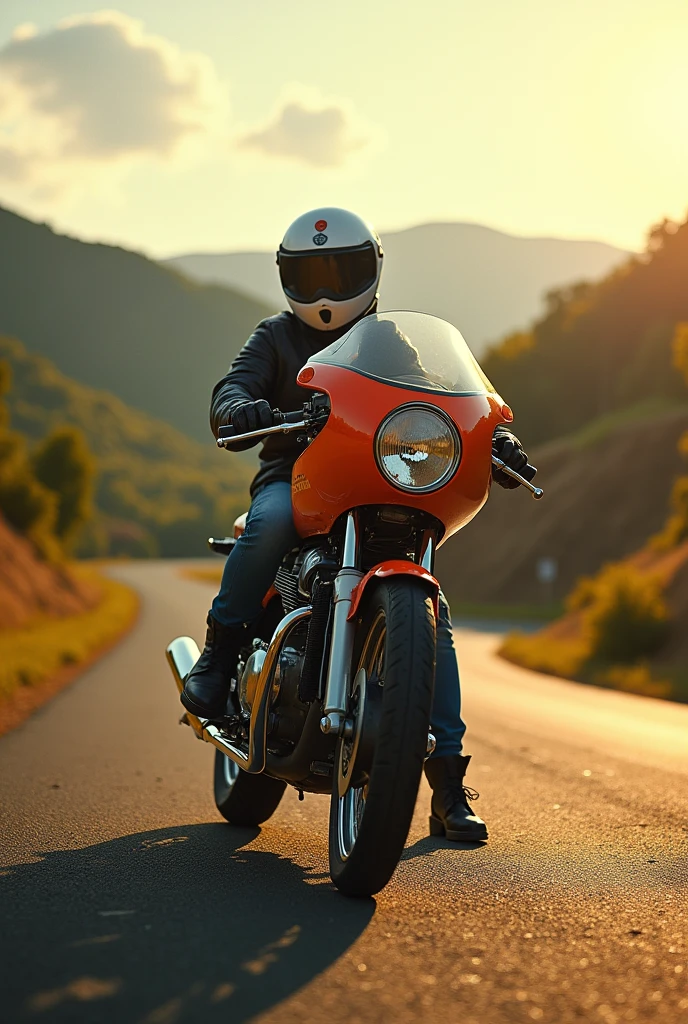 1970 era bike standing on road real cinematic photo