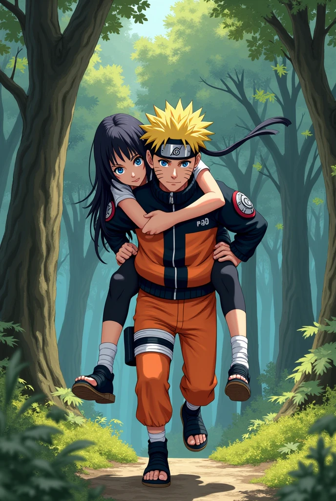 Naruto carrying Satsuki Uchiha on his back 
