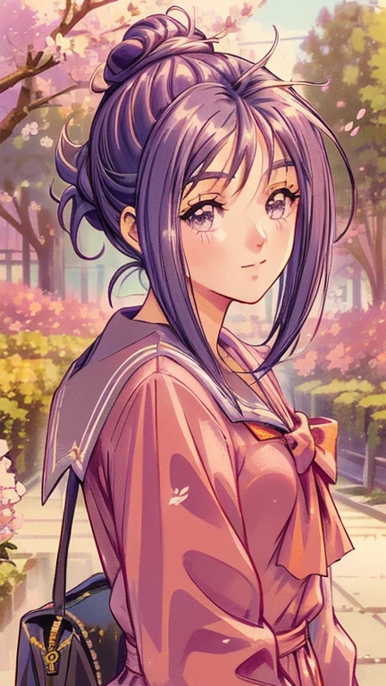 ((masterpiece)),((Ayako Katagiri)),((Katagiri Ayako)),((Mischievous Smile)),Anatomically perfect fingers,(((Cherry blossom trees))),(((Cafe Terrace))),(((Spring high school uniform))),Cherry tree in full bloom