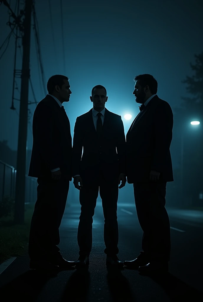 Three man stand in night