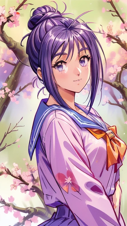 ((masterpiece)),((Ayako Katagiri)),((Katagiri Ayako)),((Mischievous Smile)),Anatomically perfect fingers,(((Cherry blossom trees))),(((High School Summer Uniforms))),Cherry tree in full bloom