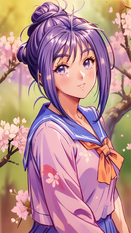 ((masterpiece)),((Ayako Katagiri)),((Katagiri Ayako)),((Mischievous Smile)),Anatomically perfect fingers,(((Cherry blossom trees))),(((High School Summer Uniforms))),Cherry tree in full bloom