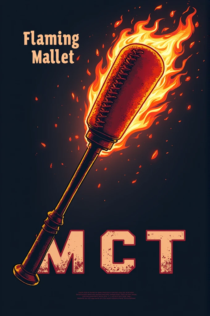 Create detailed image for a baseball team called flaming mallet acronym MCT
