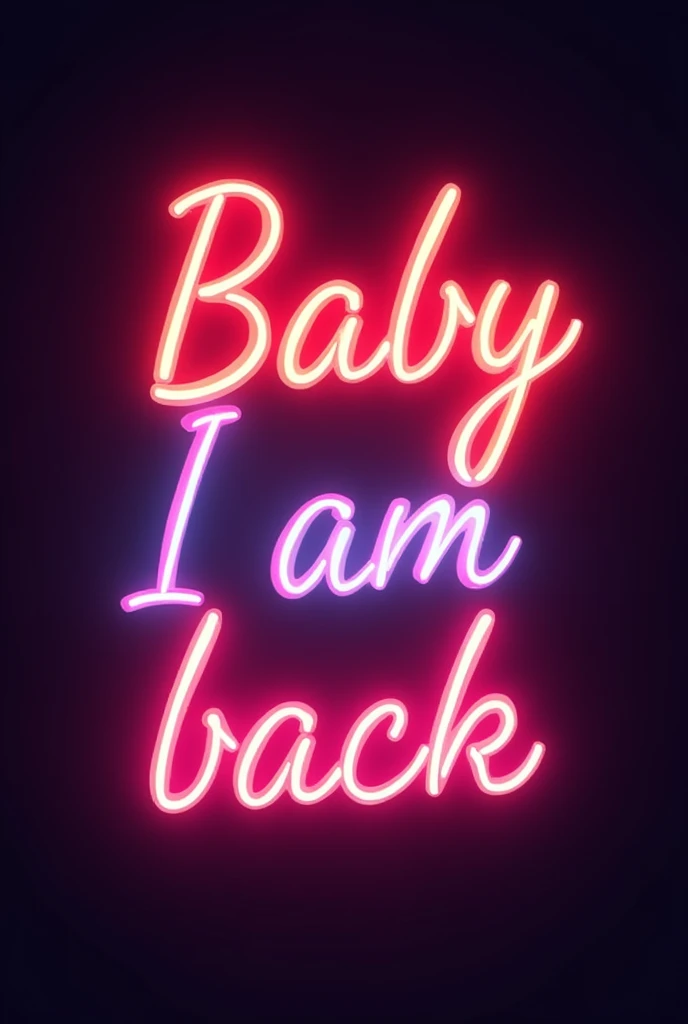 Typography Poster which says " I am back" in neon colours, the letters are italics and lit