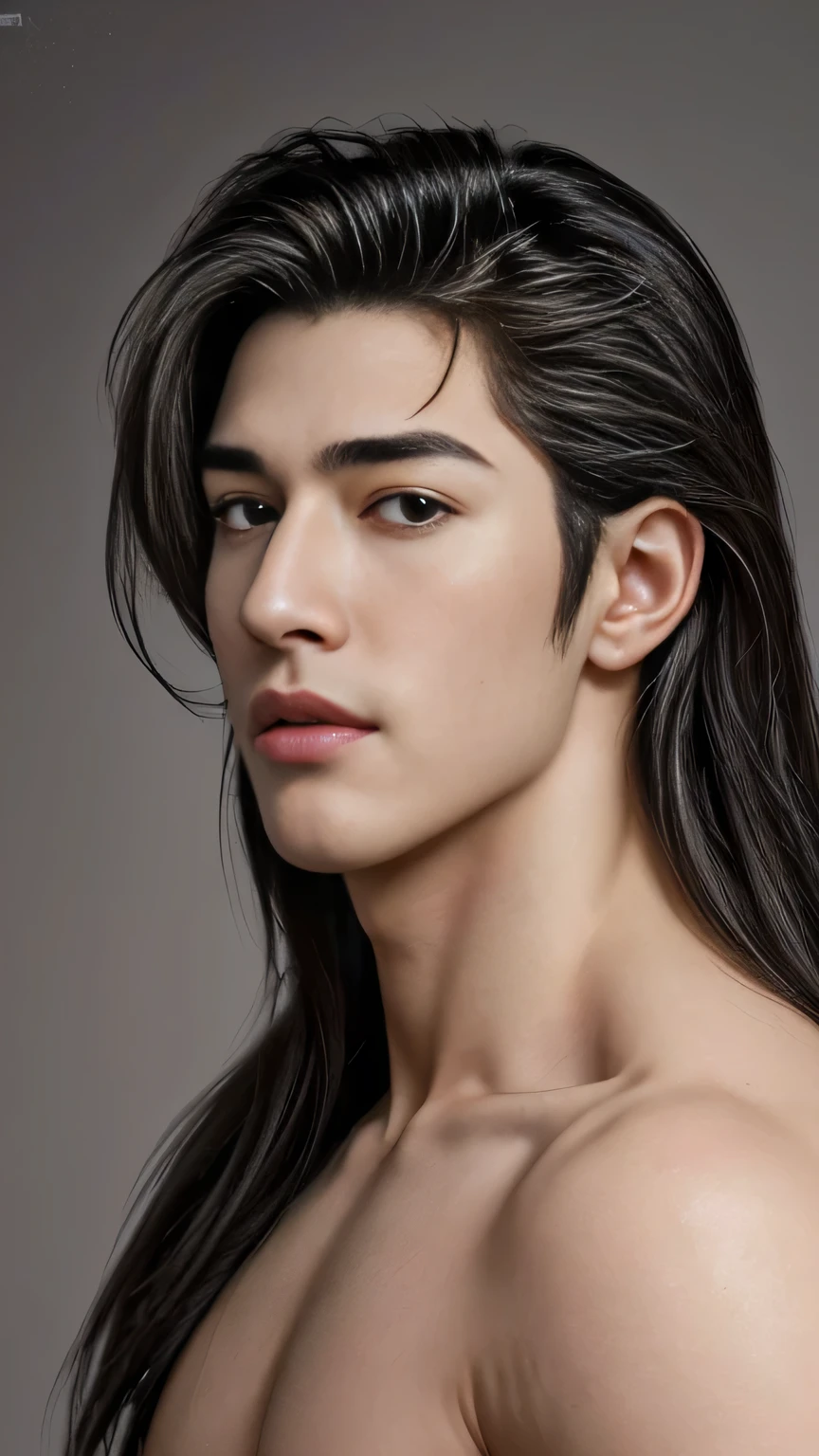masterpiece, Highest quality, figure, Very detailed, In detail, High resolution, 8k wallpaper, Perfect dynamic composition, Beautiful Men、Super handsome、Beautiful attention to detail , Big eyes、Open the mouse, Sexy Face,A face of ecstasy,The face at the peak of sexual arousal, View your viewers, Childish and innocent expression、((Australian/Japanese mix))、((super good looking guy ))、The skin is fine and smooth、No beard、((A beautiful face with a high nose and straight nose))、((Long hair like a rock star))、Thin but muscular、
