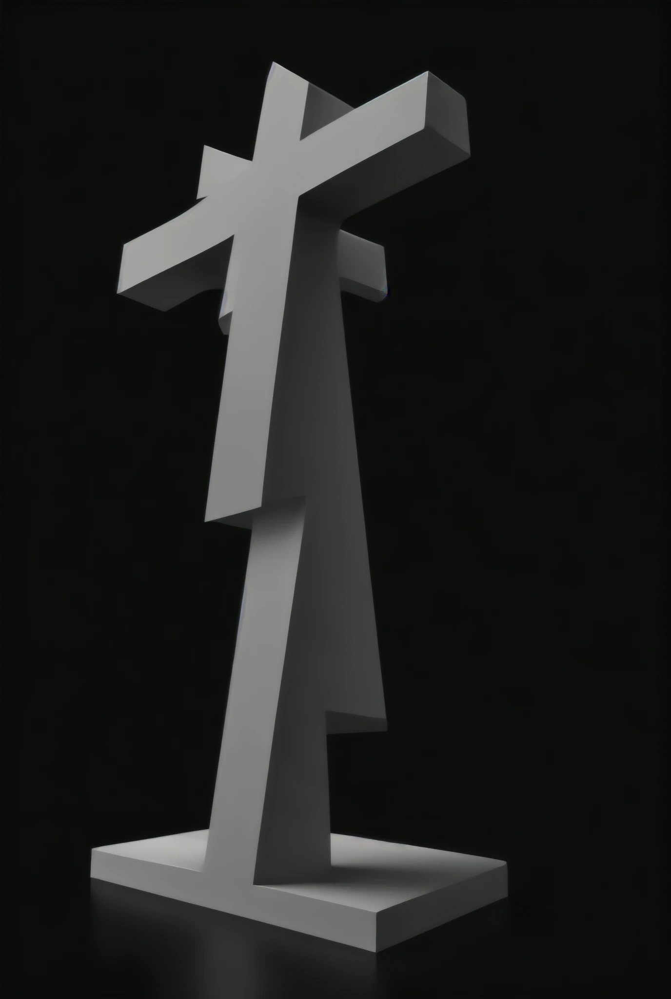 Three-dimensional cross on slanting side, black background