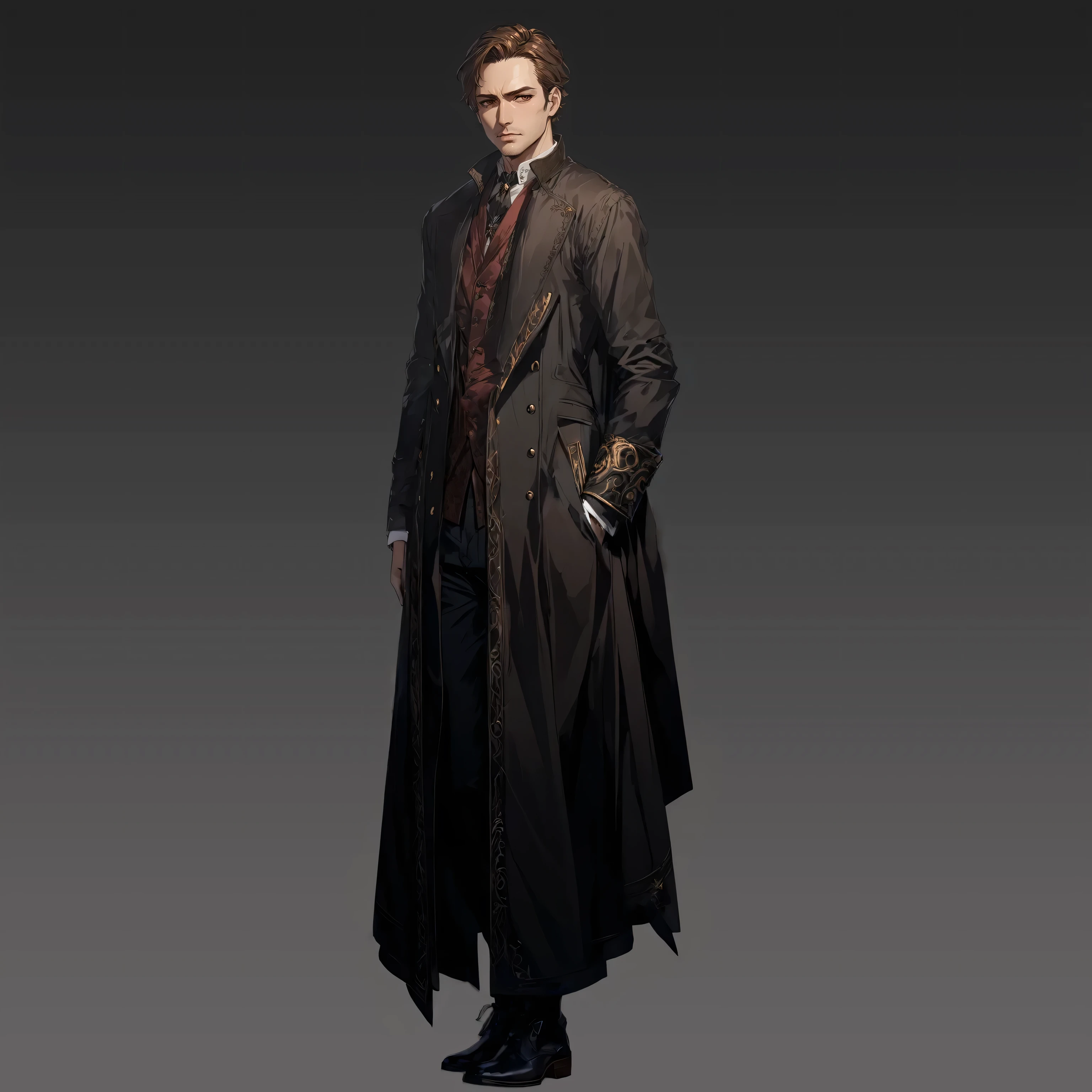 masterpiece, best quality, good quality, Highly detailed, shadowverse style, male, long coat, modern aesthetic