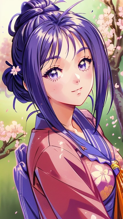 ((masterpiece)),((Ayako Katagiri)),((Katagiri Ayako)),((Mischievous Smile)),Anatomically perfect fingers,(((Cherry blossom trees))),(((Taisho Romance))),Cherry tree in full bloom,Hakama