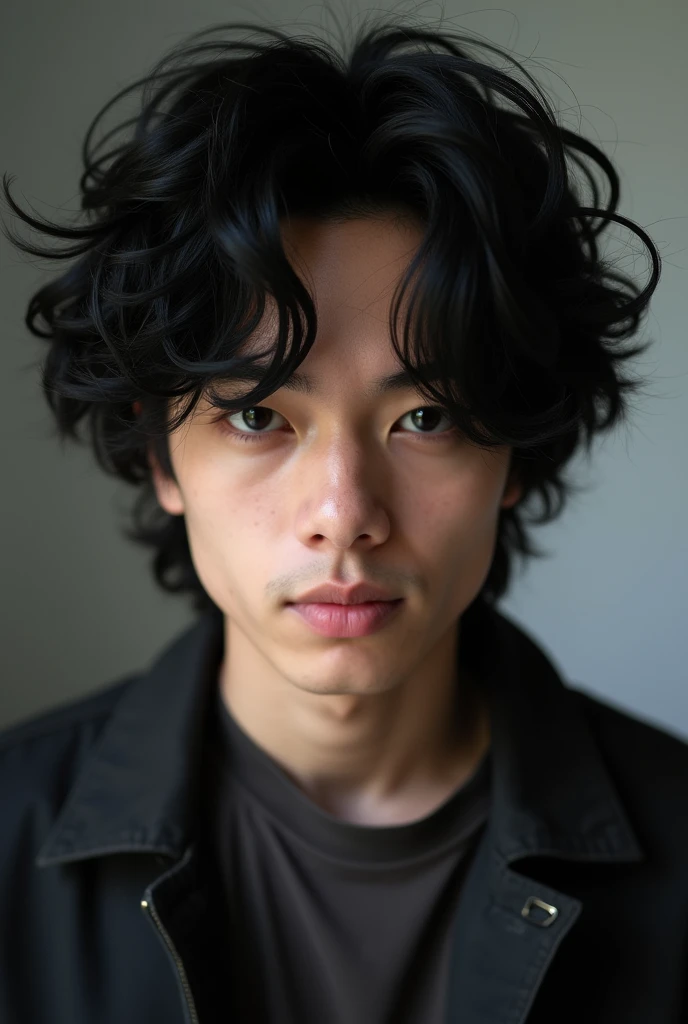 young handsome man with black eyes, black ramdom hair