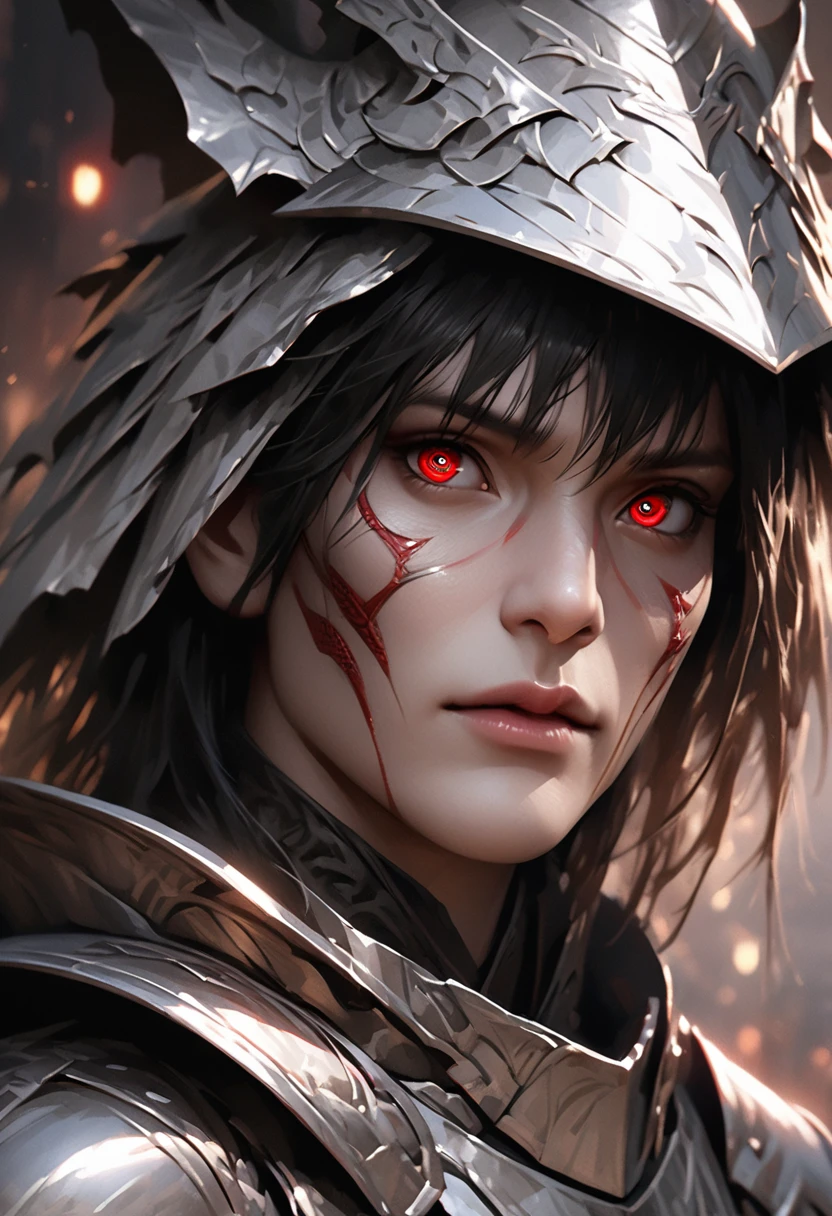 a man in silver armor, black hair, red eyes, realistic, highly detailed, cinematic lighting, dramatic shadows, digital painting, 8k, photorealistic, (masterpiece:1.2), epic, powerful, fearsome, intense, dramatic, (detailed facial features:1.4), (extremely detailed eyes and face:1.6), cinematic, dramatic, (ultra-detailed:1.2), hyper-realistic, volumetric lighting, depth of field, (photorealistic:1.4), intricate details, stunning, epic fantasy, dark fantasy, moody, full viwer