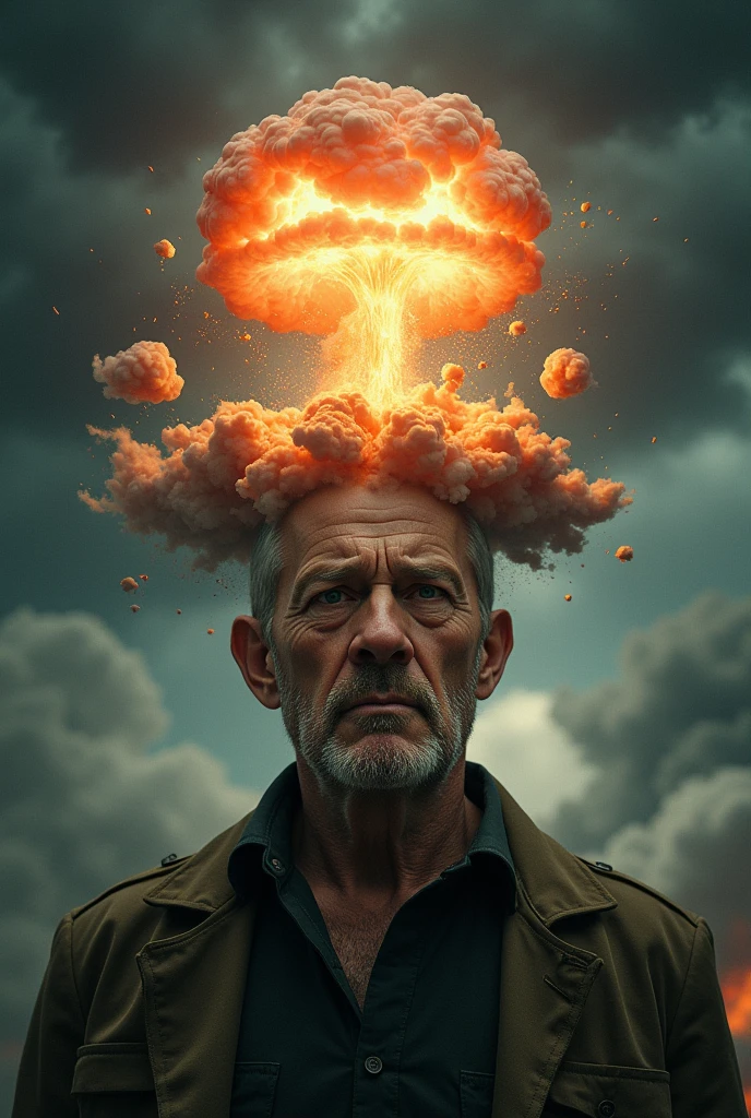 Man with head exploding nuclear bomb