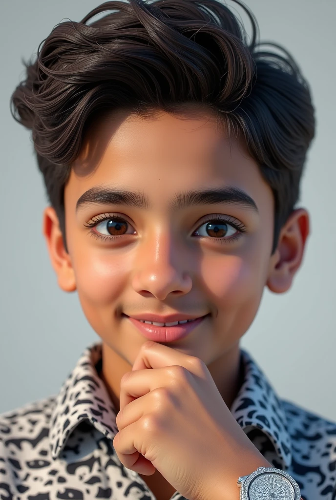 Nepali boy having light black hair The side-parted comb-over and eyes and light skin who looks realistic as possible and human