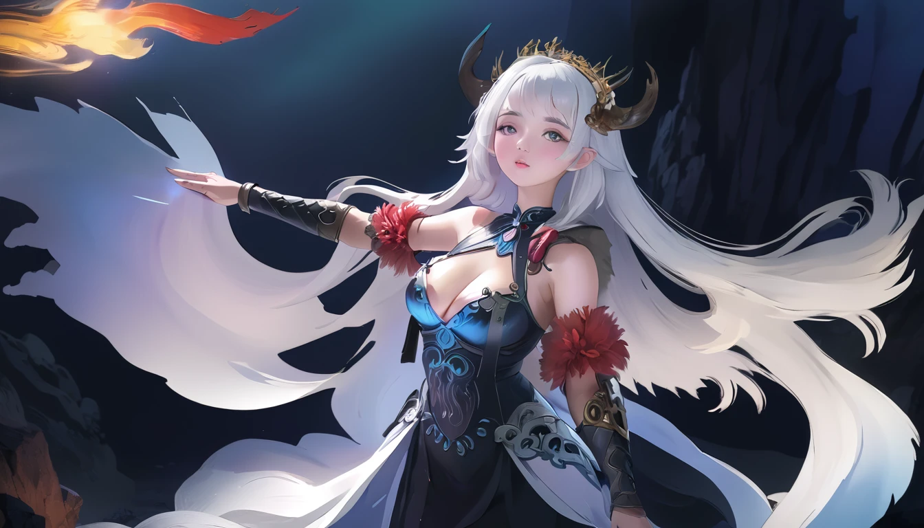 high quality,HD,16K,Sharp Line,1 Girl,fantasy, （Fire Spirits）,Pretty Face, Large Breasts, Beautiful legs,In the mountains,Focus Girl,detailed Pretty Face,Detailed clothes,beautiful eyes,Cool,Sexy,Dynamic Angle,穿着华服的神明Strike a pose拍照, Ancient mysterious sexy goddess, Traditional beauty woman, Beautiful female warrior god of war , Beautiful sexy goddess, Gorgeous role-playing, high, Beautiful young girl, Beautiful woman, 华丽Beautiful woman, Complex clothing,Chinese Mystical Aesthetics, Beautiful Asian ancient mysterious girl, Extremely detailed shot of the goddess, Jaw-dropping sexy beauty, Big breasts deep neckline sexy belly button（butt), (bedroom), (Sexy Girls), masterpiece, best quality, Bangs, blush, Chest, clavicle, Eyebrows visible through hair, (Gradient red and gold hair), Jewelry, Long hair,Bright Eyes, ring, (solitary), illustration, fashionable, miss, Strike a pose, background, element, confident, Express, Accessories, majestic, striking, key point, Dynamic poses, ((plump)), (black))Woman in transparent dress,Viewer,(((Full breasts, Keeley University))),Slim waist,(Navel exposed,Bare waist), Long hair, extreme detailed details, 详细的fantasy艺术, Stunning character art, Beautiful and exquisite character art, Beautiful transparent dress, Very detailed, Large Breasts，Chest，Golden ratio figure，Beautiful figure，Ultra wide-angle shooting，Full body shot拍摄，Body close-up，Full body shot，Wearing a pleated tulle skirt，柔和动漫illustration, 柔和的深色background，Fujifilm XT3 Clear focus, f 5.6, High Detail, Clear focus,(Wearing openwork clothing),, (Natural light), (Tempting)translucent, Good velvet quality, Compared, Divine Light,, Silver hair, 天空background, Absolute Strength,Female Shinmei，穿着性感丝绸的Female Shinmei,，Large Breasts，Chest，Golden ratio figure，Beautiful figure，Ultra wide-angle shooting，Full body shot，Body close-up，Full body shot， Wearing a tulle dress, Model shooting style, Large Breasts，饱满Chest，Golden ratio figure，Beautiful figure，(Extremely detailed CG 8k wallpaper unit), The most beautiful artistic photos in the world, , 8K 超HD, ) on the beach，Sexy lazy posture，Sexy seductive expression，best quality,masterpiece,Ultra-high resolution,(Practical:1.4),original photo,Ultra-high resolution