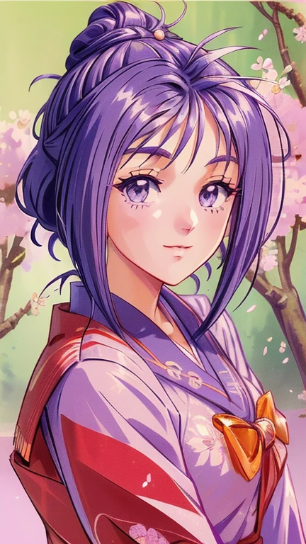((masterpiece)),((Ayako Katagiri)),((Katagiri Ayako)),((Mischievous Smile)),Anatomically perfect fingers,(((Cherry blossom trees))),(((Taisho Romance))),Cherry tree in full bloom,Hakama,Sakura wars