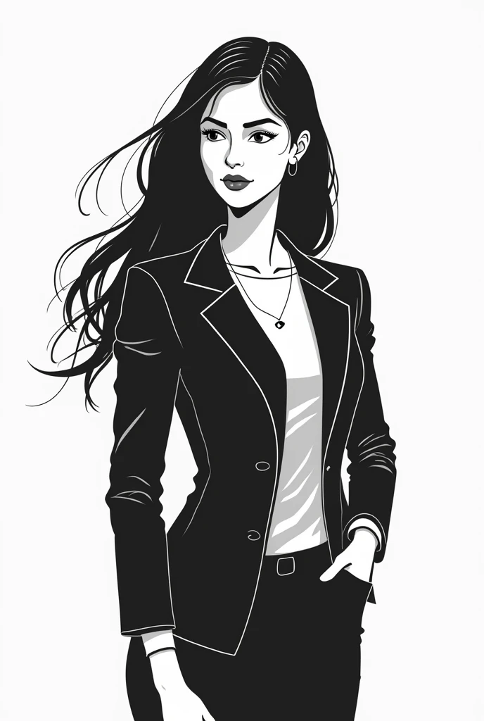 A flat vector drawing with simple lines and a minimalist approach in black and white, focused on information security and hacking, must be a woman, based on strokes only