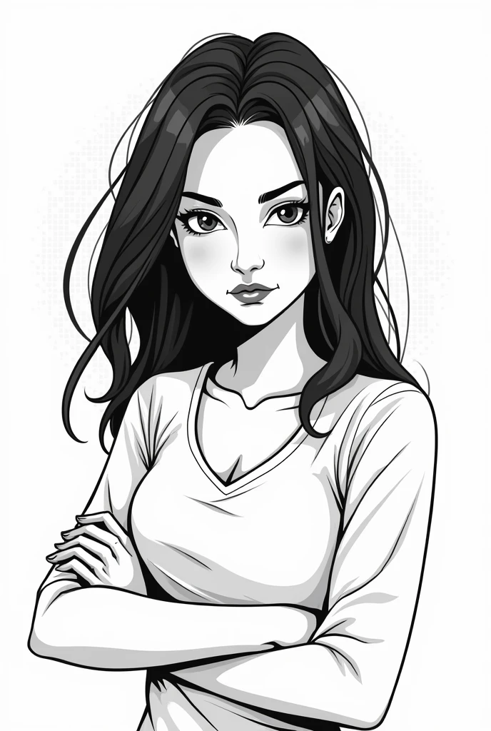 A flat vector drawing with simple lines and a minimalist approach in black and white, focused on information security and hacking, must be a woman, based on strokes only